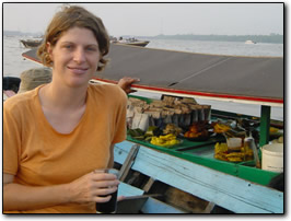 Anne at the floating coffee shop, Banjarmasin