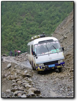Crossing a landslide in the bus